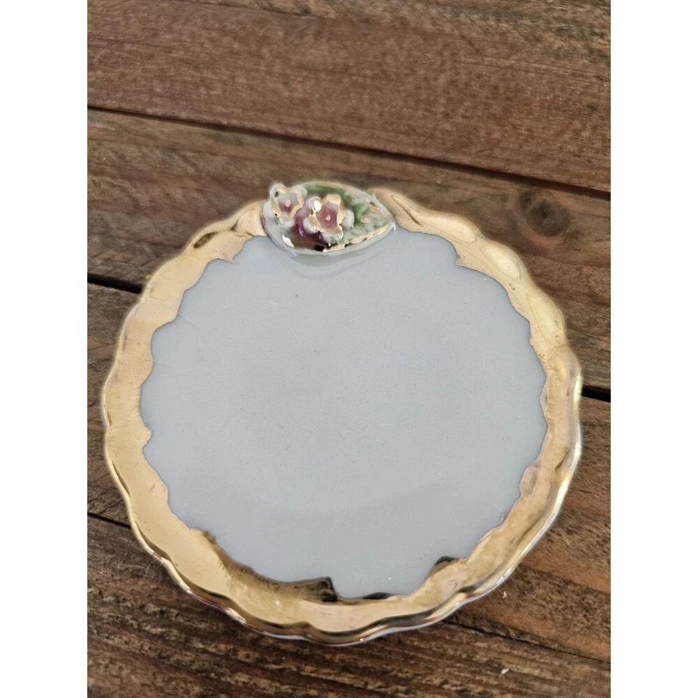Vintage Miniature Light Gray Cup And Saucer Raised Flower Design